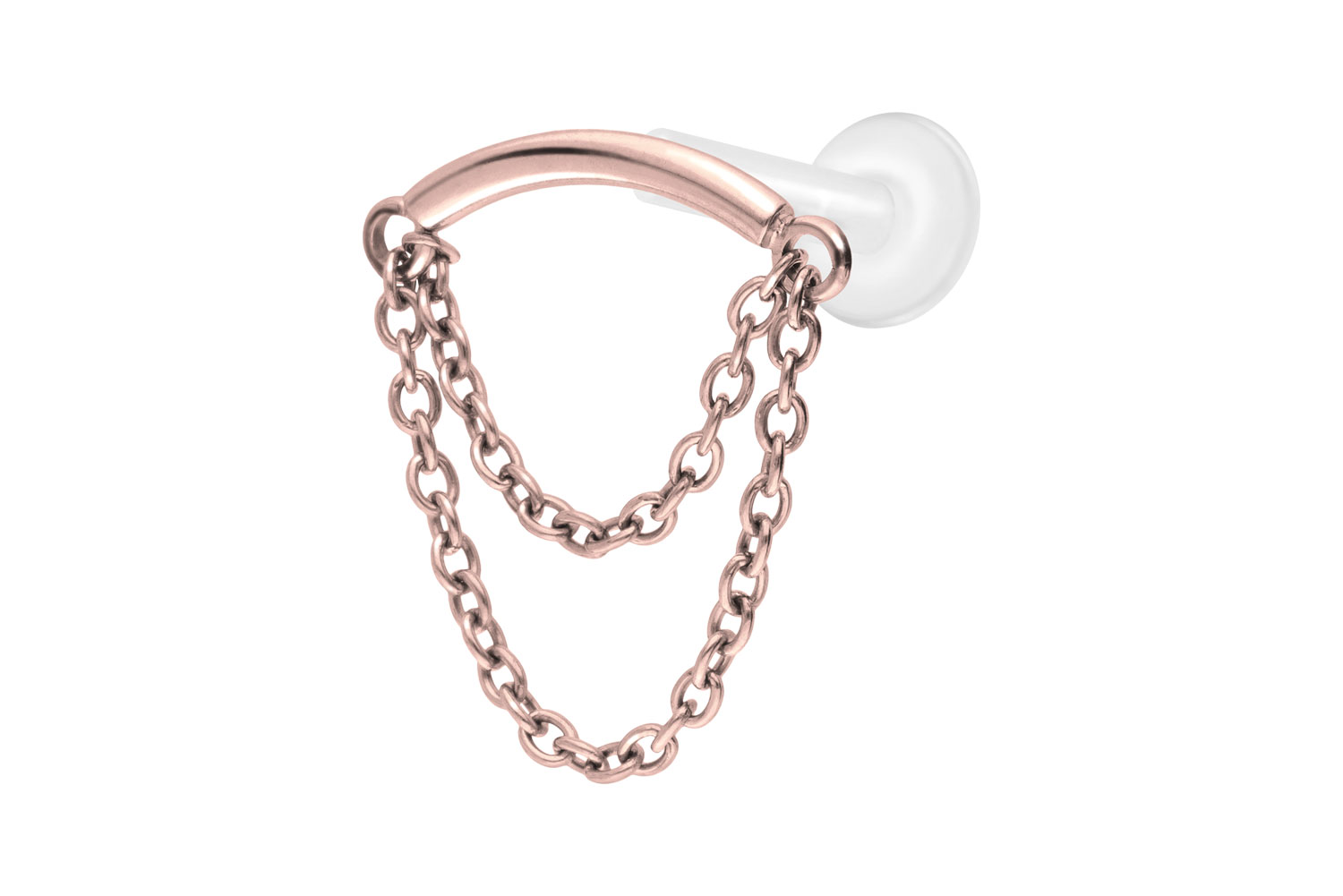 PTFE Labret Piercing mit Innengewinde + Titan-Aufsatz BOGEN + 2 KETTEN